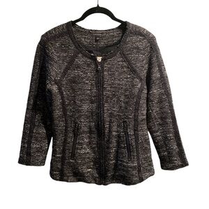 Ann Taylor Chic Black and Gray Long Sleeve Zip-Up Jacket with pockets